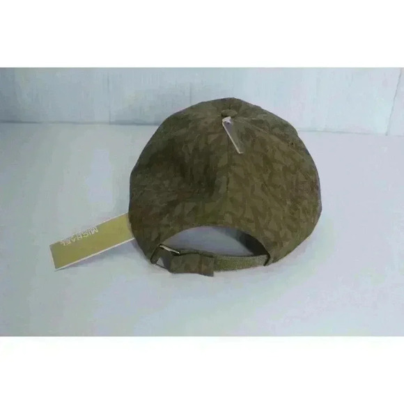 $68 Michael Kors Printed MK Logo Adjustable Baseball Cap Hat KHAKI color - Picture 7 of 7